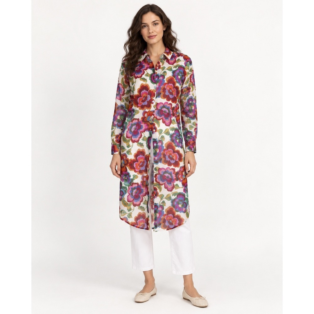 Johnny Was Womens Calanthe Relaxed Oversized Shirt S Multi Floral Boho Tunic NEW